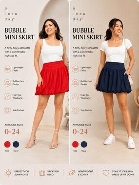 2-Pack A New Day Women’s Bubble Mini Skirts – Red & Navy – Sizes 0–24